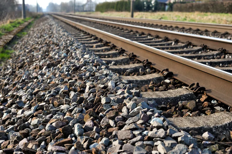 Railway line showing recycled and reused ballast material