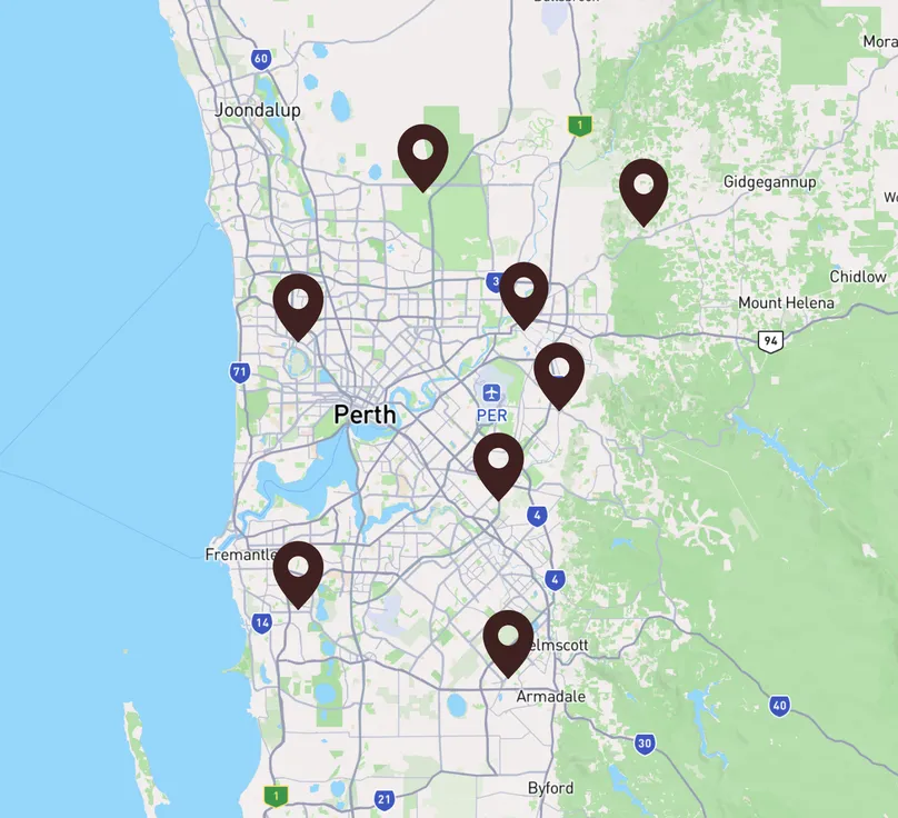 perth map with pins