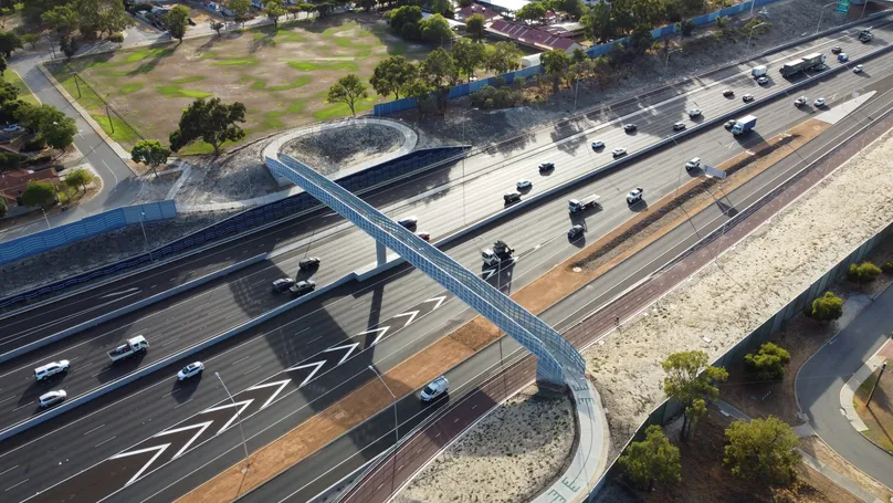 road with pedestrian overpass